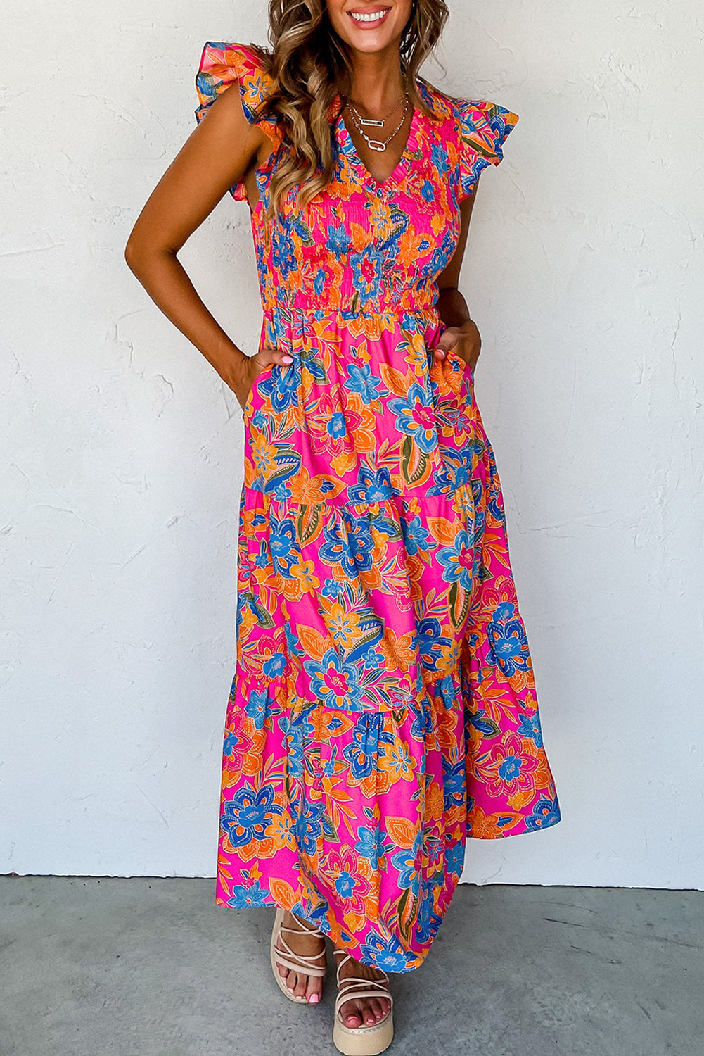 Pink Floral Long Dress