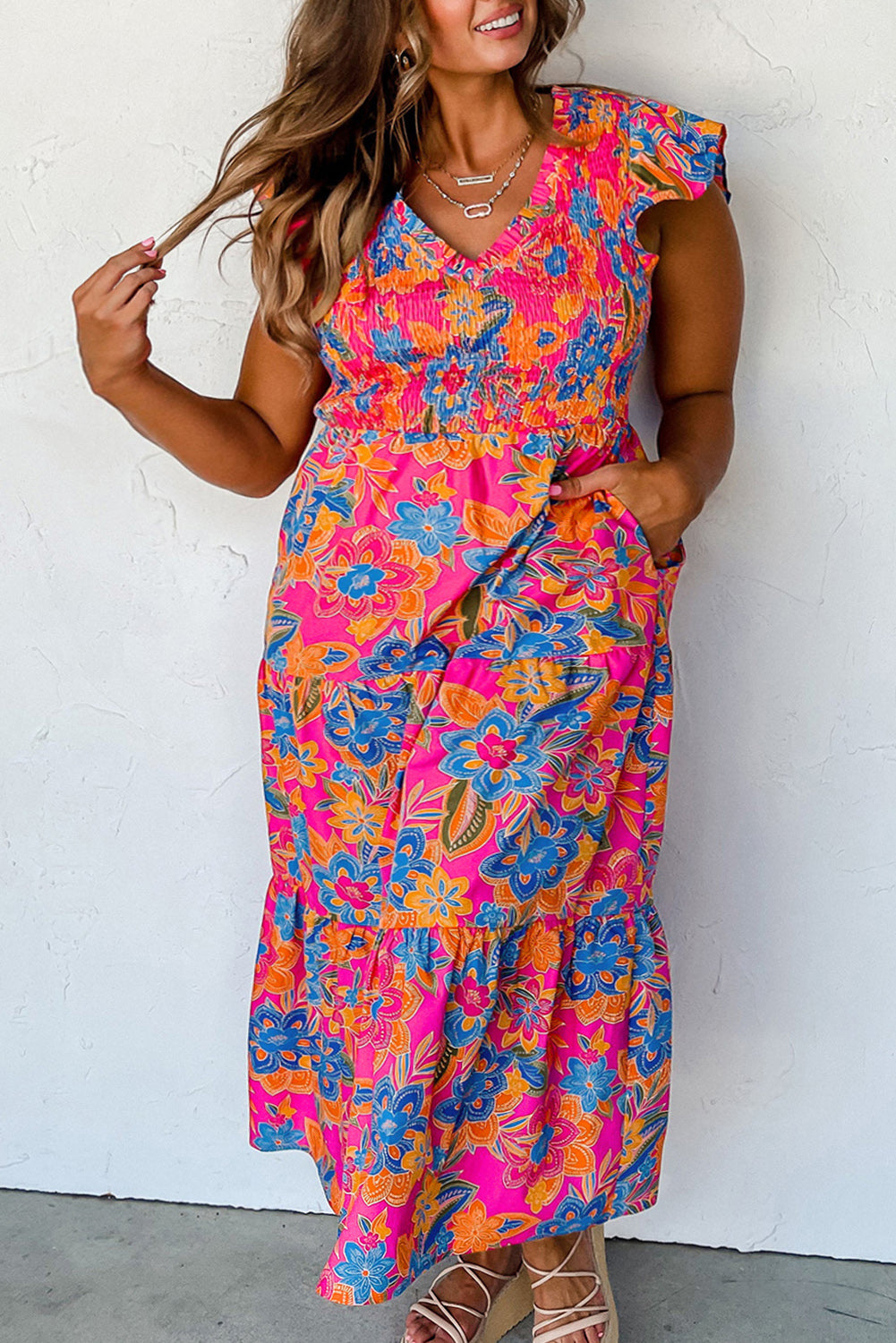 Pink Floral Long Dress